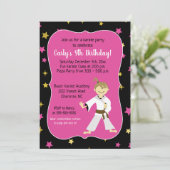 Tae Kwon Do Birthday Uitnodigingen bruin meisje (Staand voorkant)