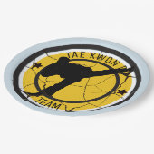 Tae Kwon 	DoSilhouette van Tae Kwon Do-strijder. Papieren Bordje (Gekanteld)