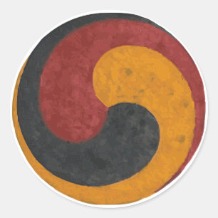 Taegeuk in rood, zwart en goud ronde sticker