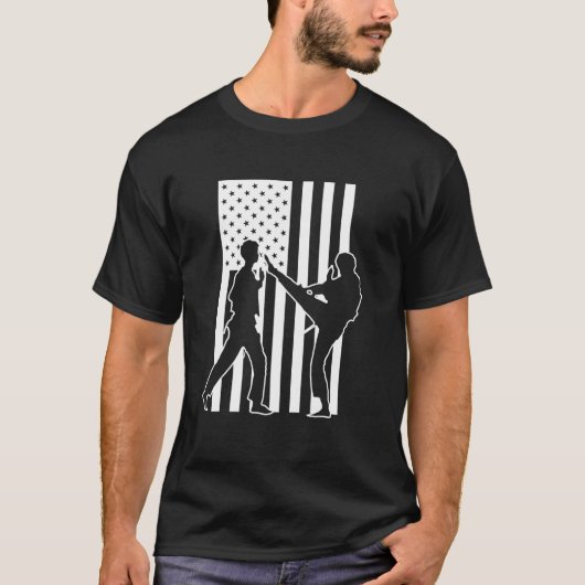 Taekwondo Amerikaanse vlag Martial Arts T-shirt (Voorkant)