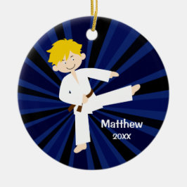 Taekwondo Brown Belt Blonde Boy Persoonlijk Keramisch Ornament