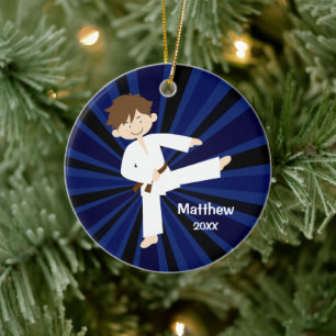Taekwondo Brown Belt Boy gepersonaliseerd Keramisch Ornament