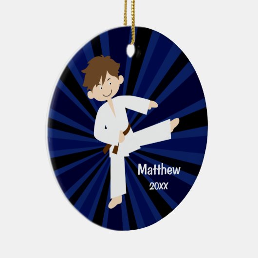 Taekwondo Brown Belt Boy gepersonaliseerd Keramisch Ornament (Rechts)
