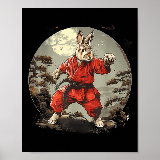 Taekwondo Bunny Rabbit Kickboksen Jiu-Jitsu Kung Poster (Voorkant)