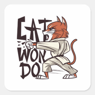 Taekwondo Cat Vierkante Sticker