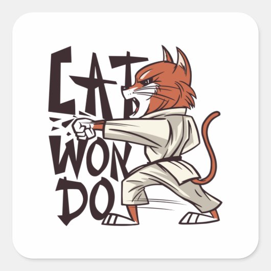 Taekwondo Cat Vierkante Sticker (Voorkant)