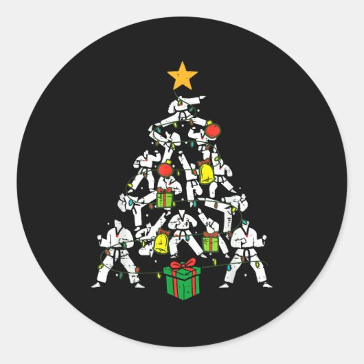 Taekwondo Christmas Tree Xmas Martial Arts Karate  Ronde Sticker (Voorkant)
