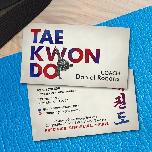Taekwondo Coach - Hangul-teken en hoge trap Visitekaartje