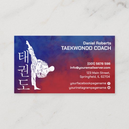 Taekwondo Coach - Martial Artist and Hangul Symbol Visitekaartje (Voorkant)