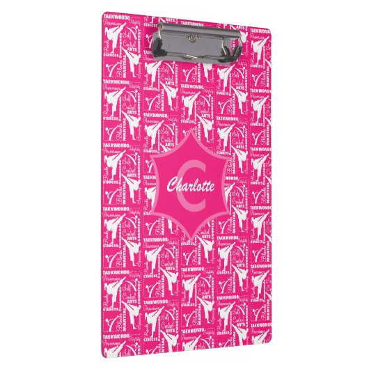 Taekwondo Cute Pink White Girly Monogrammed Klembord (Rechts)