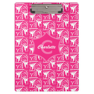 Taekwondo Cute Pink White Girly Monogrammed Klembord