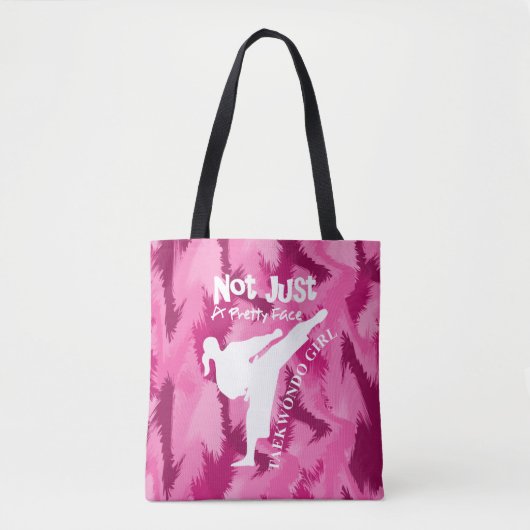 Taekwondo Cute Pink White Girly Quote Tote Bag (Voorkant)