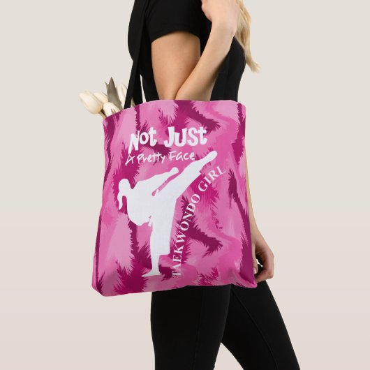 Taekwondo Cute Pink White Girly Quote Tote Bag (Dichtbij)