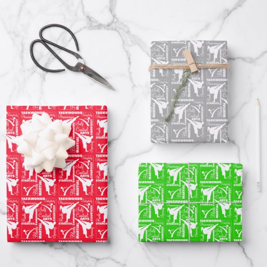 Taekwondo Cute Red Green Silver White Girly Inpakpapier Vel (Voorkant)