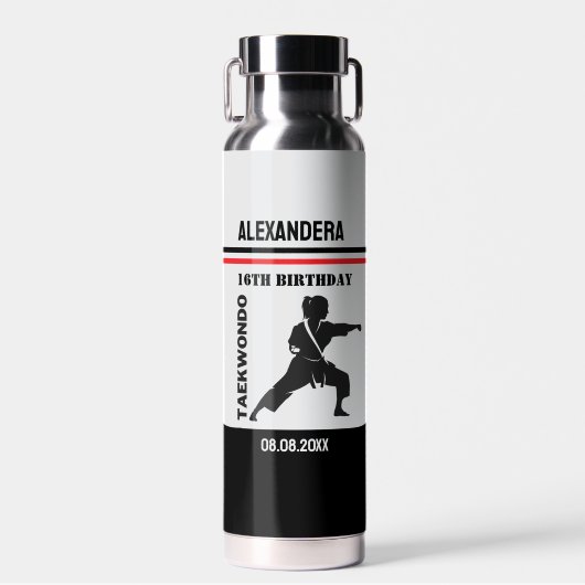 Taekwondo Girl Birthday Taekwondo Player Party Gam Waterfles (Voorkant)