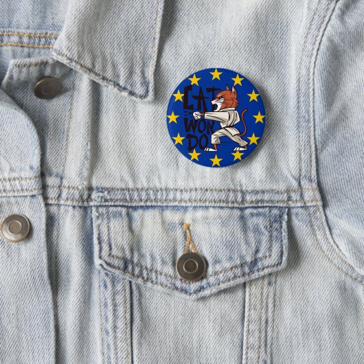Taekwondo Grappige Kat Zwarte Band Ronde Button 5,7 Cm (In situ)
