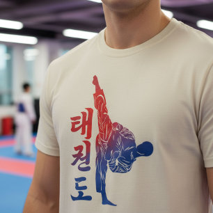 Taekwondo hoge trap met kleuren van de Koreaanse v T-shirt