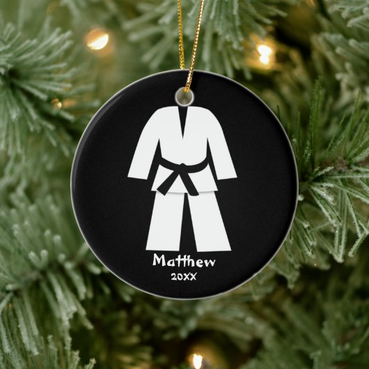 Taekwondo Karate Black Belt Aangepast Keramisch Ornament (Boom)