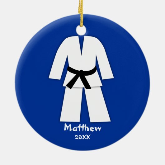 Taekwondo Karate Black Belt Blue Specialized Keramisch Ornament (Achterkant)