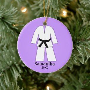 Taekwondo Karate Black Belt Paars gepersonaliseerd Keramisch Ornament