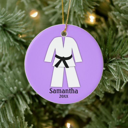 Taekwondo Karate Black Belt Paars gepersonaliseerd Keramisch Ornament (Boom)