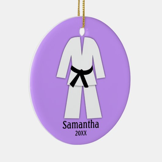 Taekwondo Karate Black Belt Paars gepersonaliseerd Keramisch Ornament (Rechts)