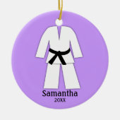 Taekwondo Karate Black Belt Paars gepersonaliseerd Keramisch Ornament (Voorkant)
