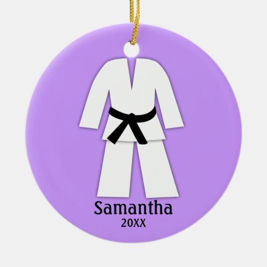 Taekwondo Karate Black Belt Paars gepersonaliseerd Keramisch Ornament (Voorkant)