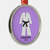 Taekwondo Karate Black Belt Paars gepersonaliseerd Metalen Ornament (Rechts)