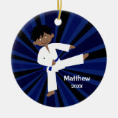 Taekwondo Karate Blue Belt Boy Gepersonaliseerd Keramisch Ornament (Voorkant)