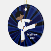 Taekwondo Karate Blue Belt Boy Gepersonaliseerd Keramisch Ornament (Links)