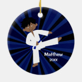 Taekwondo Karate Blue Belt Boy Gepersonaliseerd Keramisch Ornament (Achterkant)