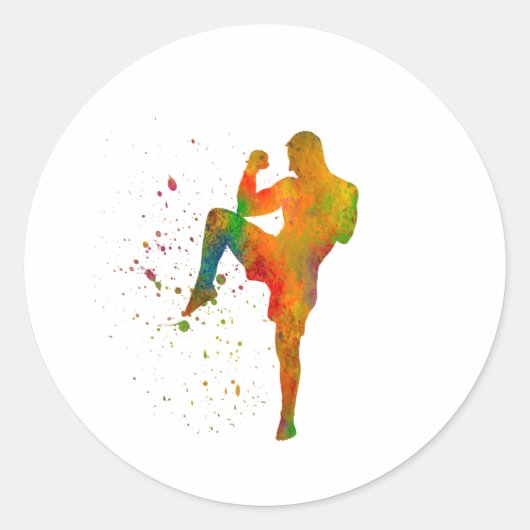 Taekwondo-karate en acuarela ronde sticker (Voorkant)