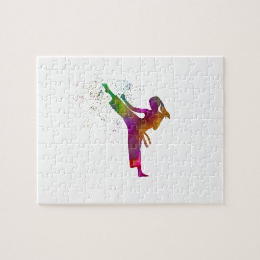 Taekwondo-karate en aquarel legpuzzel (Horizontaal)