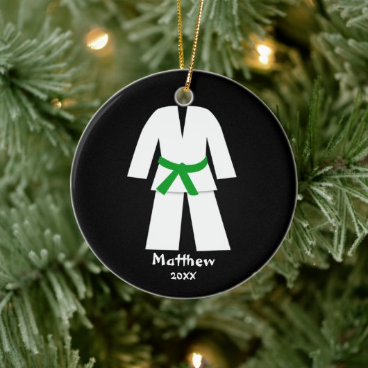 Taekwondo Karate Green Belt Aangepast Keramisch Ornament (Boom)