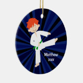 Taekwondo Karate Green Belt Red Boy Aangepast Keramisch Ornament (Rechts)