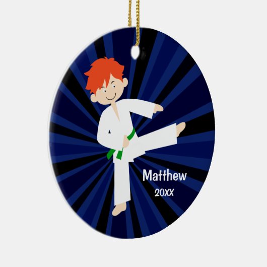 Taekwondo Karate Green Belt Red Boy Aangepast Keramisch Ornament (Rechts)