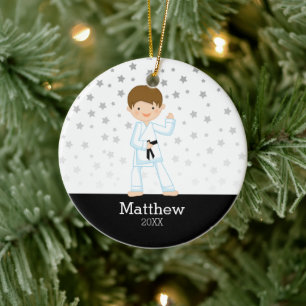Taekwondo Karate Star Black Belt Boy Personalized Keramisch Ornament