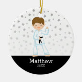 Taekwondo Karate Star Black Belt Boy Personalized Keramisch Ornament (Voorkant)