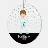 Taekwondo Karate Star Green Belt Boy Gepersonalise Keramisch Ornament (Links)