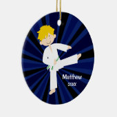Taekwondo Karate White Green Belt Boy Aangepast Keramisch Ornament (Rechts)
