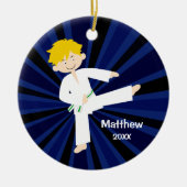 Taekwondo Karate White Green Belt Boy Aangepast Keramisch Ornament (Voorkant)