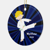 Taekwondo Karate White Green Belt Boy Aangepast Keramisch Ornament (Links)