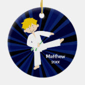 Taekwondo Karate White Green Belt Boy Aangepast Keramisch Ornament (Achterkant)