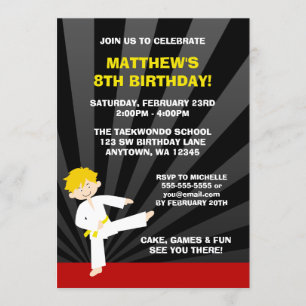 Taekwondo Karate Yellow Belt Birthday-uitnodiginge Kaart