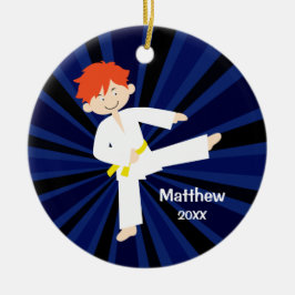 Taekwondo Karate Yellow Belt Red Boy Aangepast Keramisch Ornament