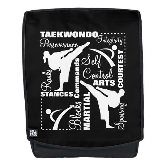 Taekwondo Martial Arts Sports Terminology Rugtassen (Voorkant)
