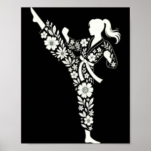 Taekwondo-meisje bloemrijke vechtsport kinderen vr poster