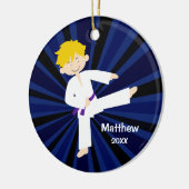 Taekwondo Paarse Belt Blonde Boy Persoonlijk Keramisch Ornament (Links)