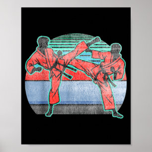 Taekwondo Retro Zonsondergang Cool Kicker Gedistre Poster